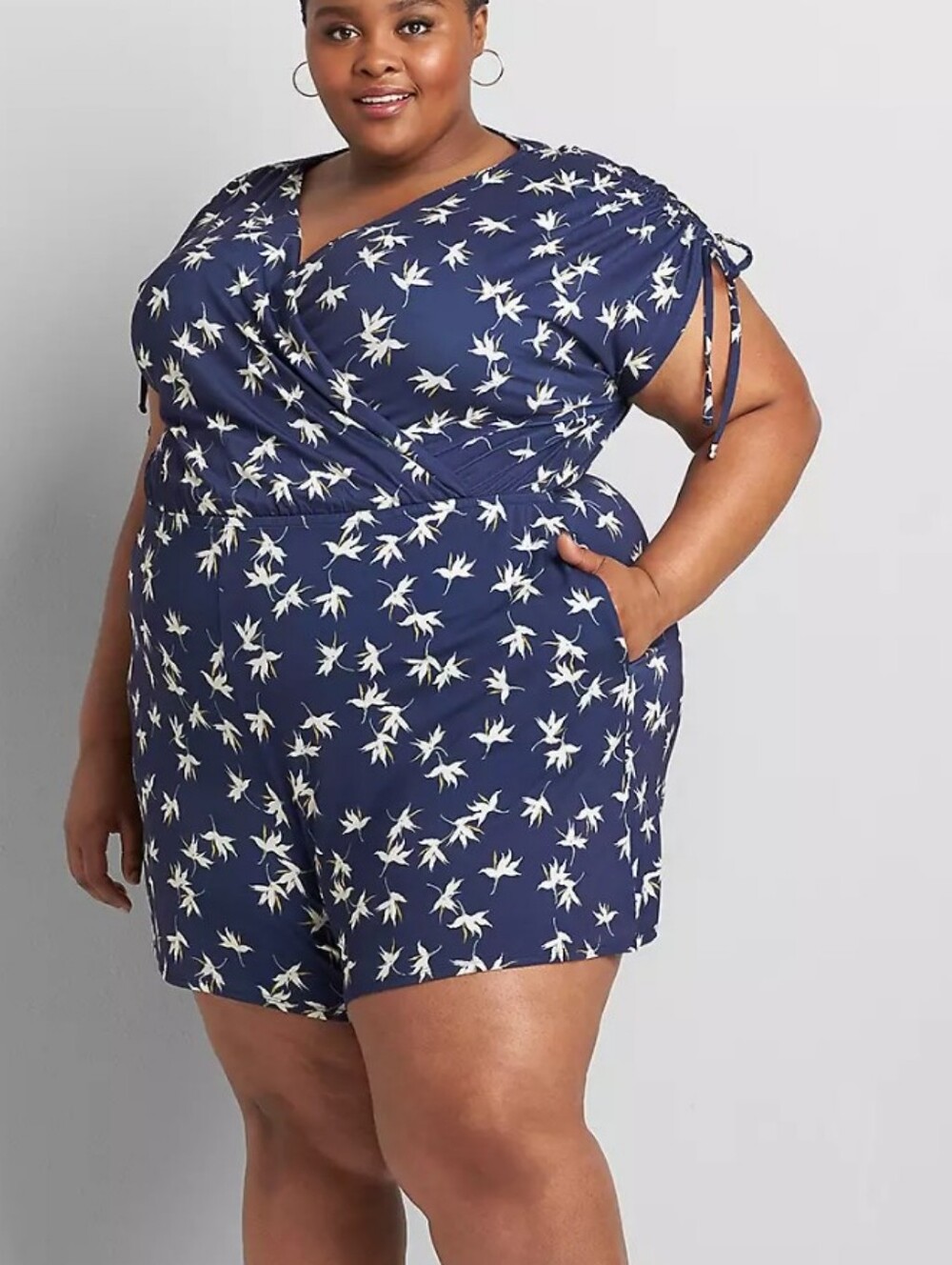 Lane Bryant Drawstring Cap-Sleeve Crossover Romper